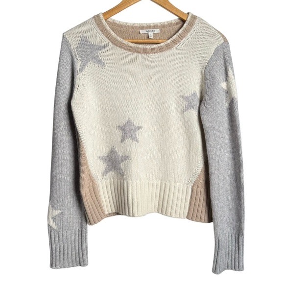 Splendid Mally Colorblock Star Knit Pullover Sweater Women’s Size XS Cream Gray - Picture 4 of 8